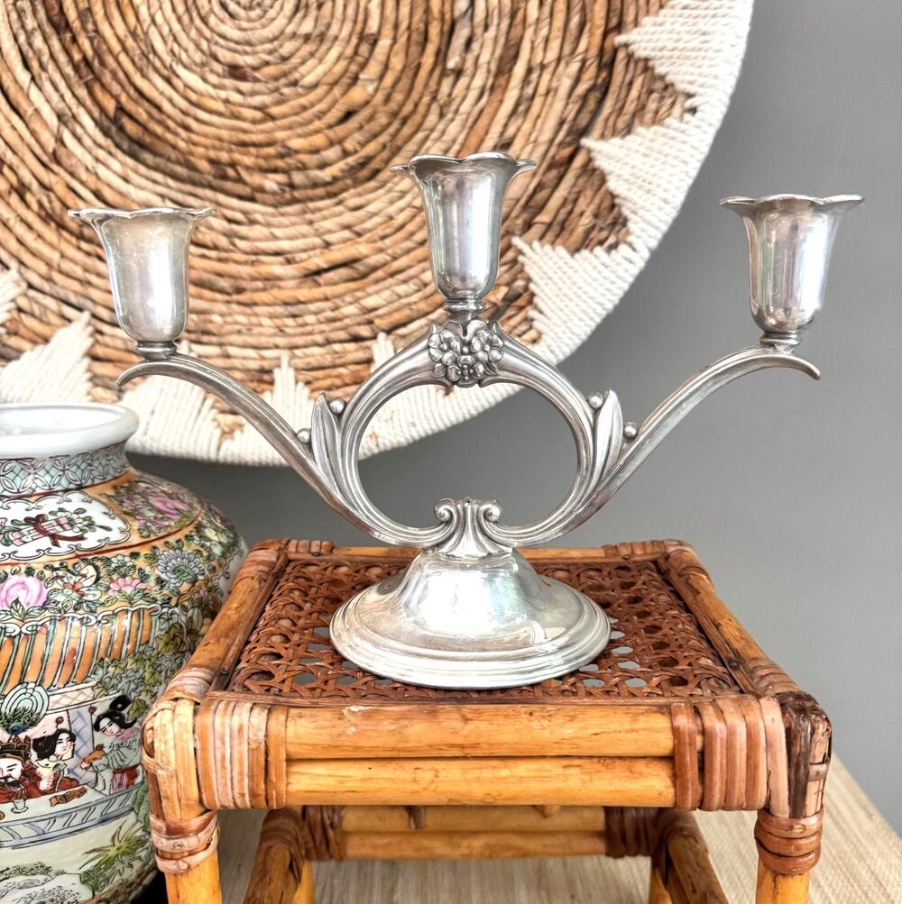 Vintage Wm Rogers Silverplate Candelabra • Art Nouveau Mantle Decor